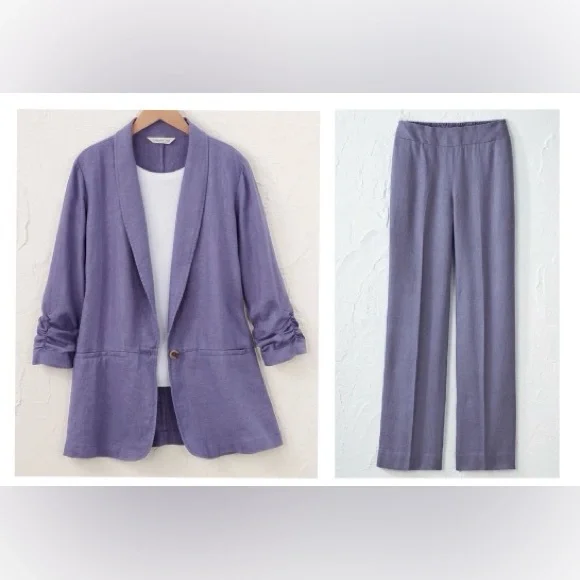 COLDWATER CREEK Lavender Linen Blazer and Straight Leg Pant Set Size 18W - Picture 1 of 14